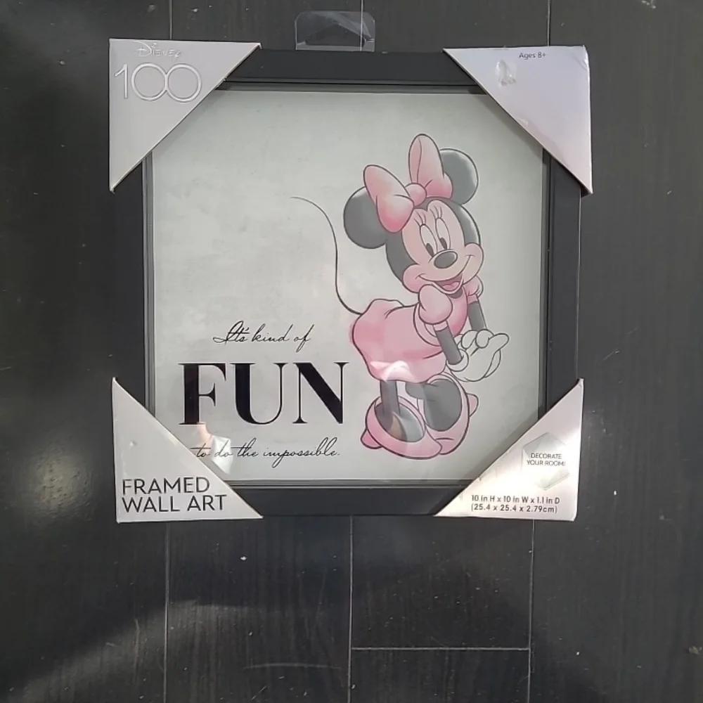 Disney Minnie Mouse Pink and Gray Framed Art 10 In W By 10 In H X 1.1 In D New - Picture 2 of 6